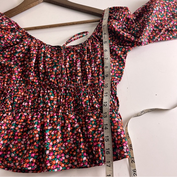 Zara Colorful Mini Floral Printed PeasantSmocked Peplum Cropped Balloon Slv XS - Picture 6 of 8